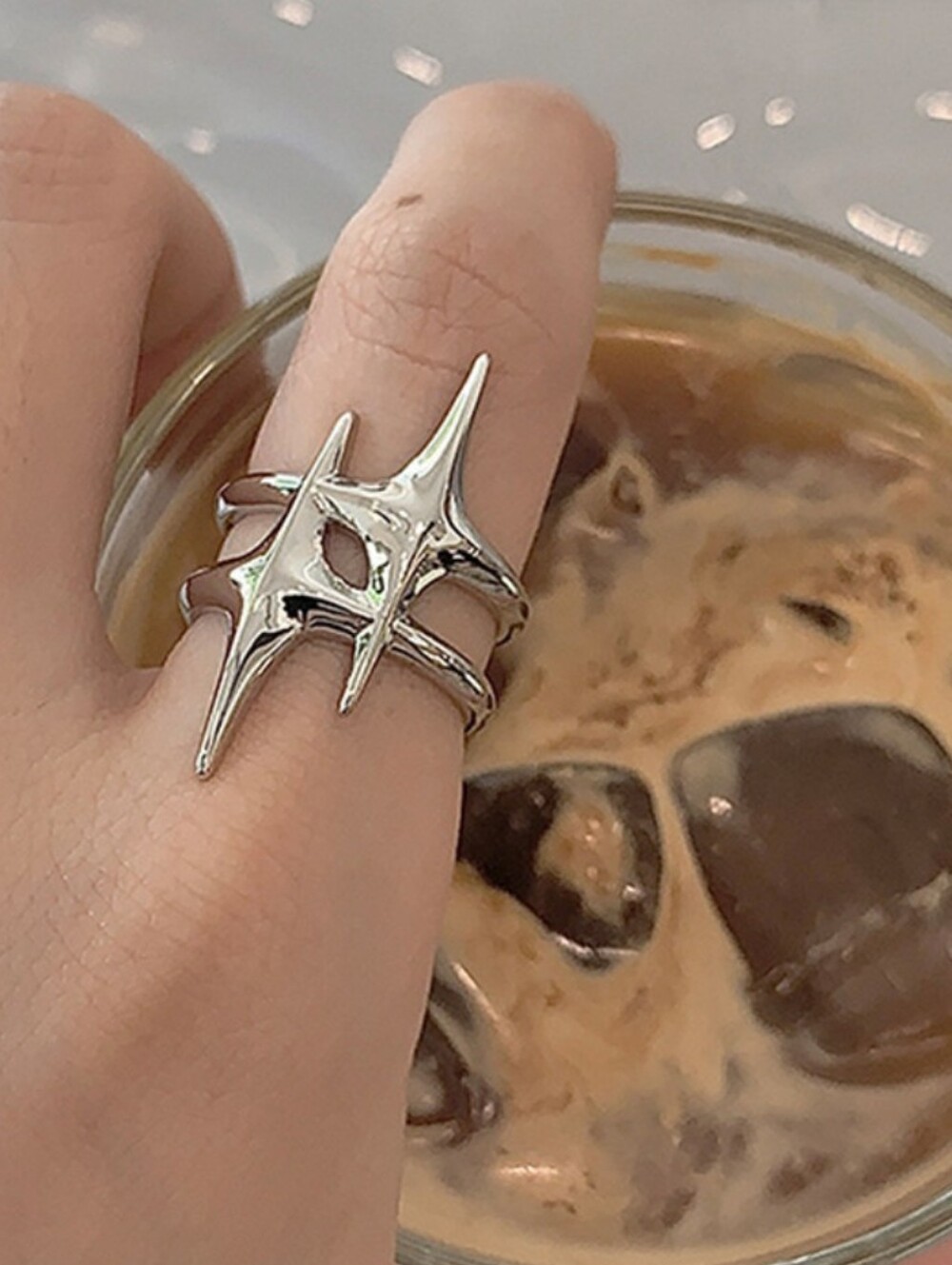Stainless Steel Modern Starburst Ring - Silver
